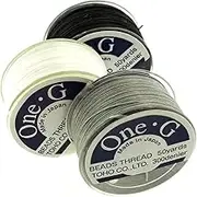 Toho One-g Beading Thread, 50 Yards per Bobbin, White, Black & Light Gray (Pack of 3 bobbins)