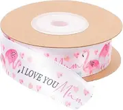 EXQUIMEUBLE Mother's Day Printed Flamingos Ribbon Yards Decorative Packaging Ribbon for Present Wrapping DIY Crafts and Festival Parties Heart Pattern Design