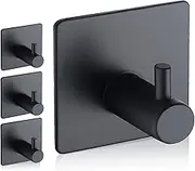 Rise age Adhesive Hooks, Waterproof Adhesive Shower Hanger Hooks for Hanging Loofah, Sponge, Towels, Robes Stainless Steel Stick on Shower Hooks for Bathrom Black Removable Sticky Wall Hooks 4 Pcs