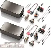 EMG 81 + 89 BRUSHED CHROME HUMBUCKER SET DUAL MODE NECK SHORT SHAFT POTS & WIRES