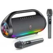 Portable Bluetooth Speaker with Microphones, Karaoke Machine for Adults and K...