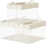 [SONGMICS] RFB950W01 Storage Box Set of 3 Large Storage Baskets Fabric Folding Box Transparent Nylon Mesh 50 x 30 x 30 cm Handles for Bedroom Living Room Cream White