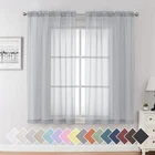 Sheer Window Curtains 63 Inches Long 2 PCS- 40"W x 63"L (Pack of 2) Light Grey