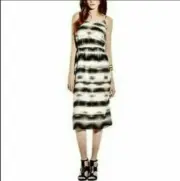 Vince Camuto Summer Safari Fossil Dress Size 1X Black Ivory Sleeveless NWT $ 164