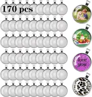 170Pcs Pendant Trays Kit, round Cabochon and Tray, Alloy Tray Charms Bulk, Bezel