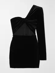 [Alex Perry] Alex Perry - Greer One-shoulder Knotted Cutout Velvet Mini Dress - Black - UK 6 UK 6 Black
