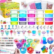 Theefun DIY Slime Kit for Kids, 108pcs Art Crafts Toy, 20 Crystal Slime, 4 Clay, 48 Glitter Powder, Age 6+