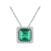 14k White Gold Princess Created Emerald Square Pendant 1-3/4 Cttw