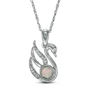 4.0mm Lab-Created Opal and Diamond Accent Swan Pendant in Sterling Silver