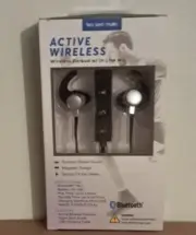 Wireless SILVER Earbuds In Line Mic Bluetooth Dynamic Stereo Ear Hooks Blue UC1