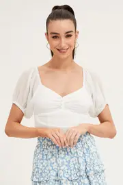 White Bodysuit Top Short Sleeve Sweetheart - Size 14, Women's Bodysuit