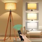 Floor Lamp Solid Wooden Tripod, Standing Lamp with Remote Control, Dimmable 3 Co