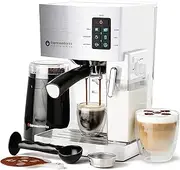 [EspressoWorks] 10Pc All-in-One Barista Bundle Espresso Machine & Cappuccino Maker, Built in Milk Steam & Frother, Electric Grinder, 2 Cappuccino & 2 Espresso Cups,16 Coffee Stencils (White)