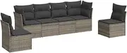 vidaxl Garden Sofa Set with Cushions - Grey Poly Rattan Modular Outdoor Lounge, Patio, Deck, Terrace Seating - Storage Function, Removable Covers, UV-Resistant, Assembly Required