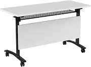 GIZNXBA Folding Conference Table Office Long Folding Table with Wheels, Flip Top, Portable Seminar Training Meeting Table Business Tables for Office, Receptions(/White)