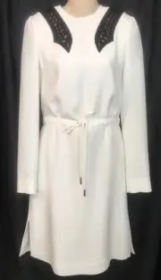 Louis Vuitton Dress White/ Leather Design Drawstring Waist NWT$3250 Size 34