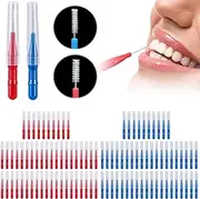 WEGREAT Interdental Brush Toothpicks: Pack of 100 Interdental Brushes, Interdental Brushes for Cleaning Between Teeth Teeth Cleaning Tool Blue and Red