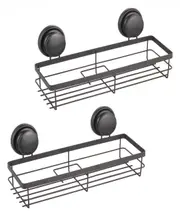 CARLA HOME 2 Pack Rectangular Corner Shower Caddy Shelf Basket Rack with Premium Vacuum Suction Cup No-Drilling for Bathroom and Kitchen
