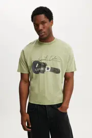 [Cotton On Men] Cotton On Men - Kurt Cobain Cropped Fit T-Shirt - Lcn mt sage / kurt cobain - guitar S LCN MT SAGE / KURT COBAIN - GUITAR
