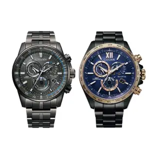 【CITIZEN 星辰】GENTS電波對時光動能24小時三眼計時鋼帶錶42.5mm(CB5887-55H/CB5837-88L)