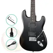 Alpha Steel String Electric Guitar Black Stratocaster Style Carry Bag