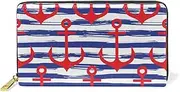 [MASSIKOA] Red Anchors On Striped Womens Clutch Purses Organizer And Handbags Zip Around Wallet