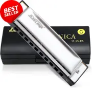 10-Hole Diatonic Harmonica Key of C Silver Blues Mouth Organ for All Ages
