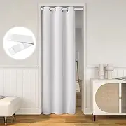HOMEIDEAS Greyish White Doorway Curtains Privacy, Grommet Closet Curtain for Bedroom, 80 Inches Length Solid Blackout Door Cover Curtains, Tie Back Insulated Window Curtain Drape, 1 Panel
