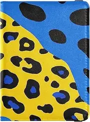 [Amooorous] Yellow-blue Leopard Print Leather decorative Passport Holder Cover Travel Documents Organizer Protector Wallet Passport Holder Lightweight, Yellow-blue leopard print, 1 size