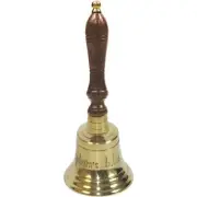 5" Brass School Bell, Wooden Handle Hand Bell Multipurpose Call Service Bell