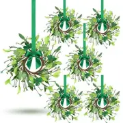 6Pcs St.Patrick's Day Shamrocks Candle Wreath Artificial Clover Rings Wreath