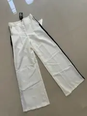 Women’s Boohoo Tall Side Stripe Tailored Wide Leg Trouser Pants White Black 6