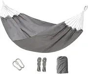 Brazilian Single Hammock, Garden Cotton Hammock, 1 Person Balcony Canvas Hammock with Trees Straps, Carabiners, Portable Hammock with Travel Bag, for Camping Outdoor/Indoor Patio Backyard (Grey)