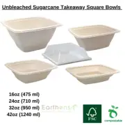 Unbleached Sugarcane Takeaway SQUARE Bowls/Lids