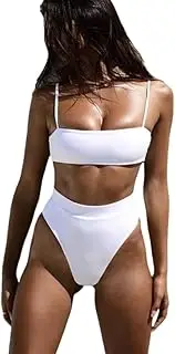[Generic] Women High Wasited Bikini Shoulder Strap 2 Piece High Cut String Swimsuits