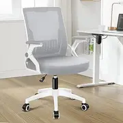 ALFORDSON Mesh Office Chair Ergonomic Mid-Back Conrad Series, Adjustable Flip-Up Arm & Lumbar Support Gaming Racing Task Chair, Student Computer Study Desk Chair for Home Office, White Grey