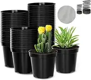 20 Pack Small Nursery Pots,Black Thick Seedling Pots,Plant Pots with Drainage Holes for Indoor Outdoor,Plants Decorative Planters for House Plants, with 20Pcs Pot Net