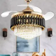 Fandian 42" Crystal Ceiling Fan with Light Remote Control Chandelier Retracta...