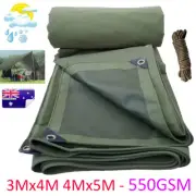 AU 550GSM Heavy Duty Waterproof Canvas Tarp Tarpaulin Truck Sun Cover 3x4M 4x5M