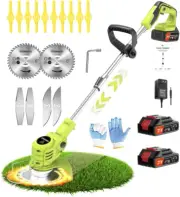 Electric String Trimmer 21V 650W 6000 RPM Cordless Grass Trimmer with 2 Batterie
