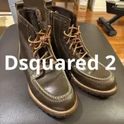 Dsquared2 Men's Leather Work Boots Side Zip Dark Brown US12 30cm New