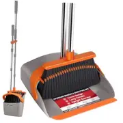 Upgraded Broom and Dustpan Set, 52" Long Handle Standing Combo with Self