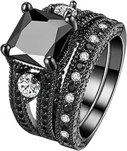 [GZSRTT] Colorful Heart Ring Set Ring Black Nano Zircon Gold Plated Ring Girl Ring Set