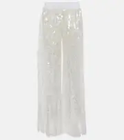 [Norma Kamali] Norma Kamali Sequined wide-leg pants AU 16 white