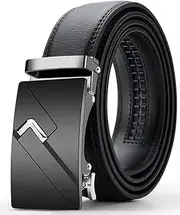 [Oyifan] Black Belt Men, Mens Leather Belts Slide Ratchet Belt with Quick Release Automatic Click Buckle, Gift Box, Black Style 23, 28"-40" Waist Adjustable