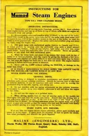 Mamod SE3 - live steam engines - copy (facsimile) operating instruction leaflet