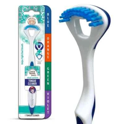 GuruNanda Dual Action Tongue Scraper (1 Pack), 2-in-1 & Soft...