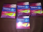 4 pack of Tampax Radiant Compak Unscented Tampons 18 Per Pack Super & Regular
