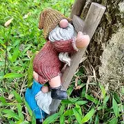 Garden Gnome Statue,Funny Climbing Ladder Sculpture Yard Art Resin Figurine Decorations for Patio Yard Lawn Porch Ornaments for Halloween Christmas(Style-A)