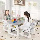 Kids Table and Chairs 3PCS Activity Reading Desk w/Pyramid Building Blocks Set